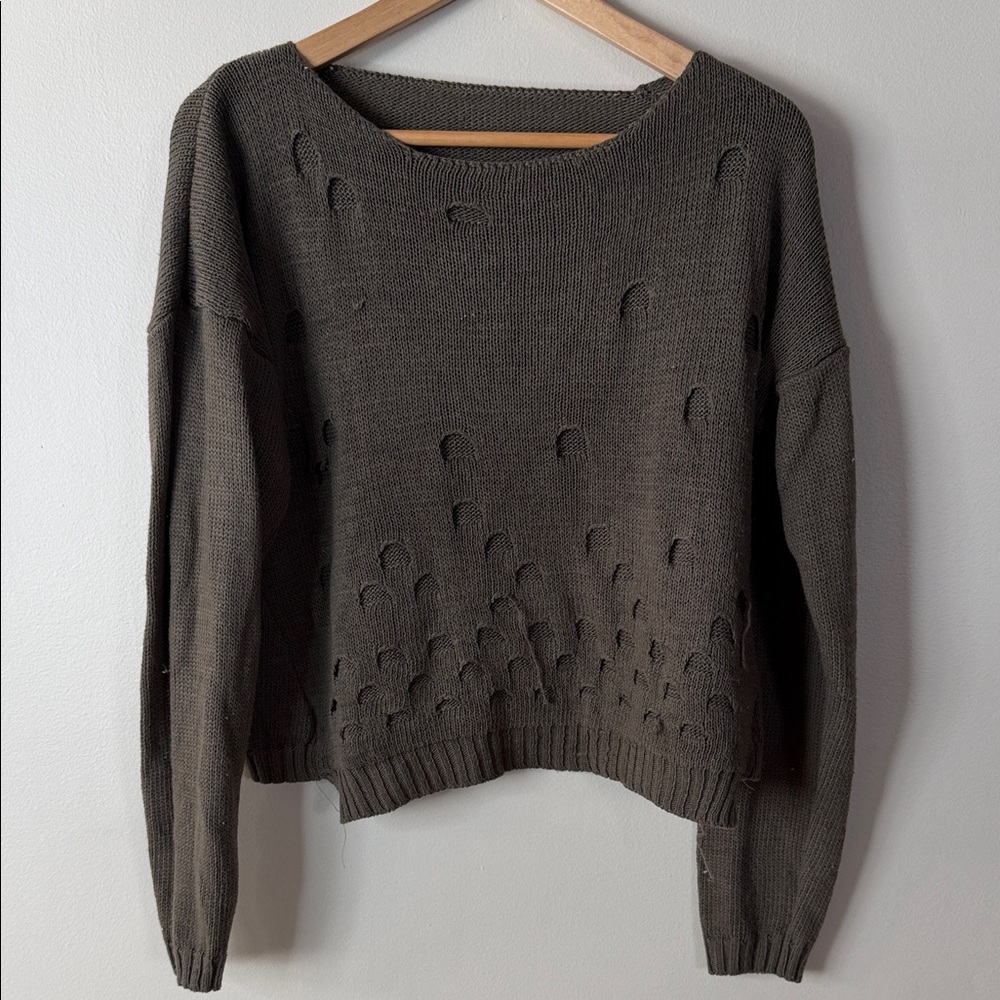 Women's Distressed Sweater - Dark Brown